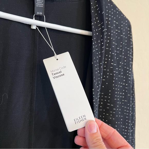 NWT Eileen Fisher black Morse Code kimono style duster jacket - Picture 12 of 16